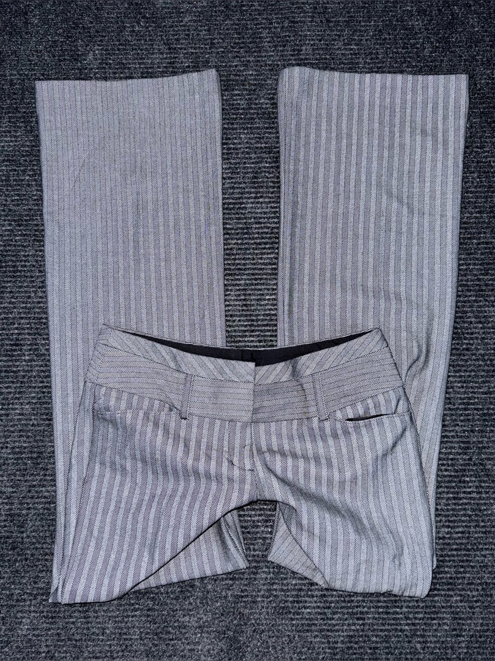 Y2K Express Low Rise Wide Leg Gray Striped Office Siren Work Trouser Pants Sz 2